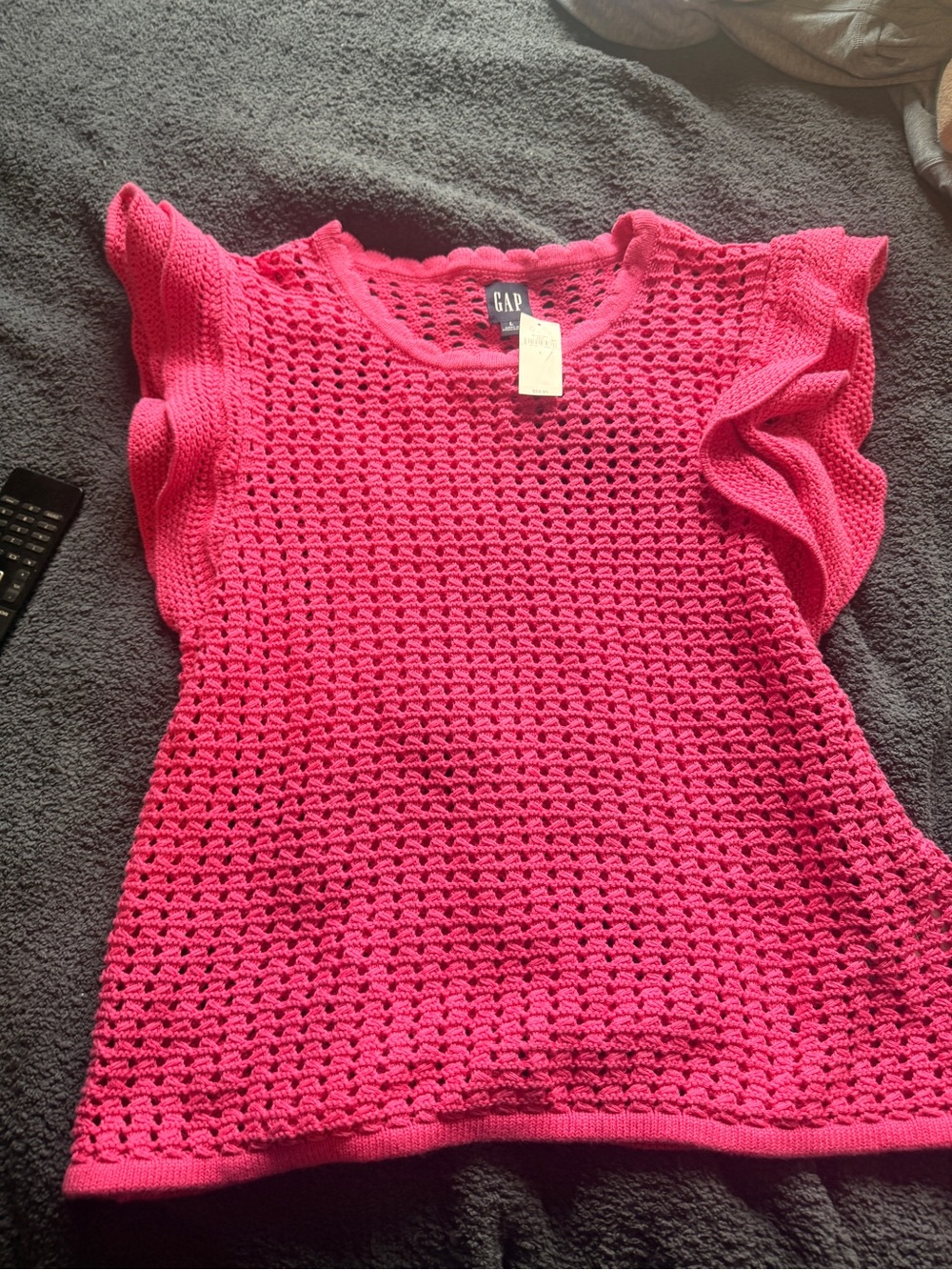GAP Bright Pink Crochet Flutter Sleeve Tank NWT